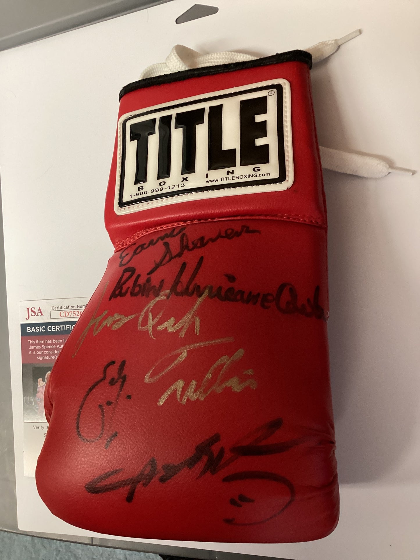 Boxing Glove Signed By Sugar Ray Leonard, James Quick Tillis, Earnie Shavers and, Rubin Carter With JSA COA