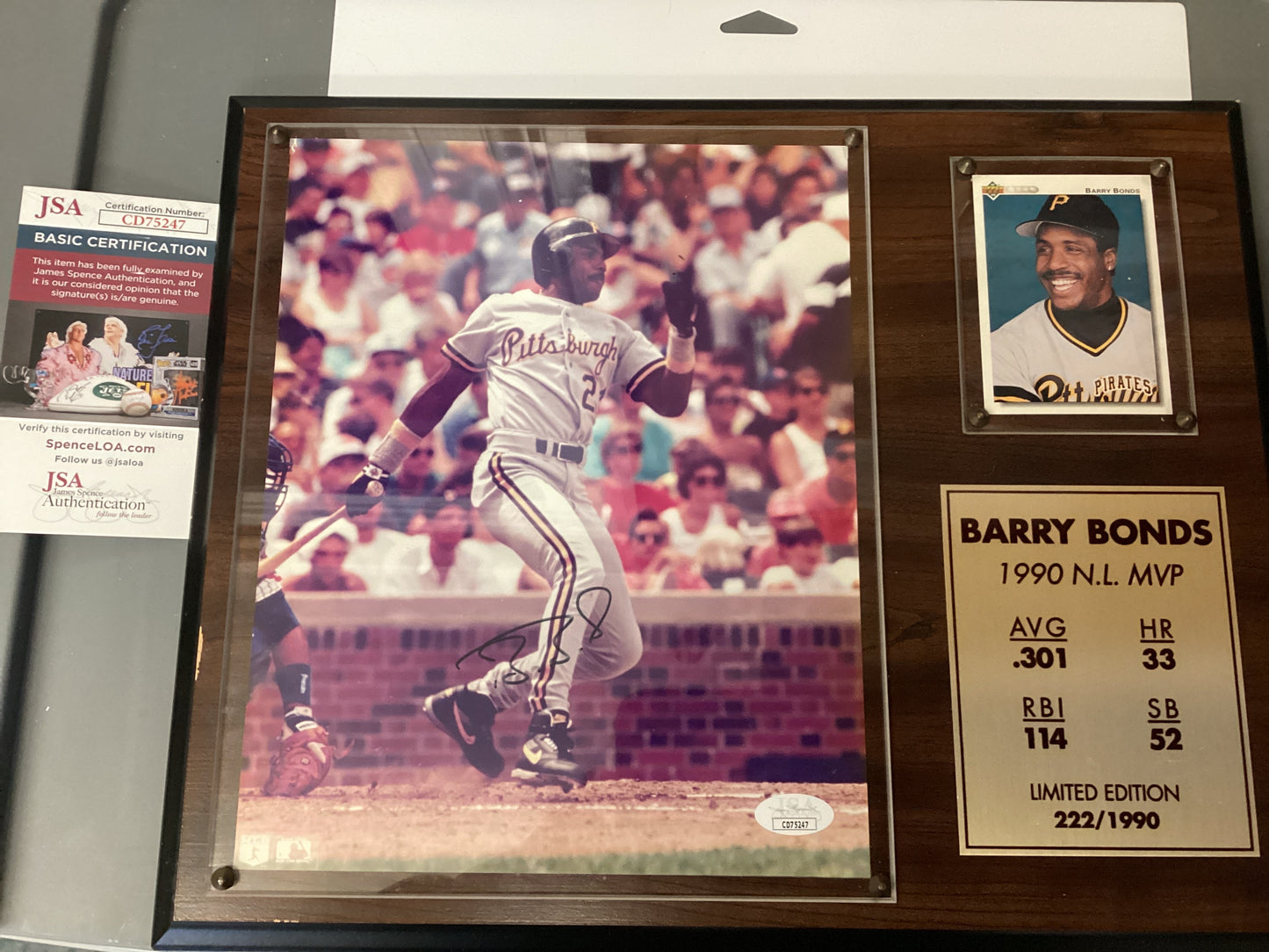 Barry Bonds Plaque with signed Photo JSA COA