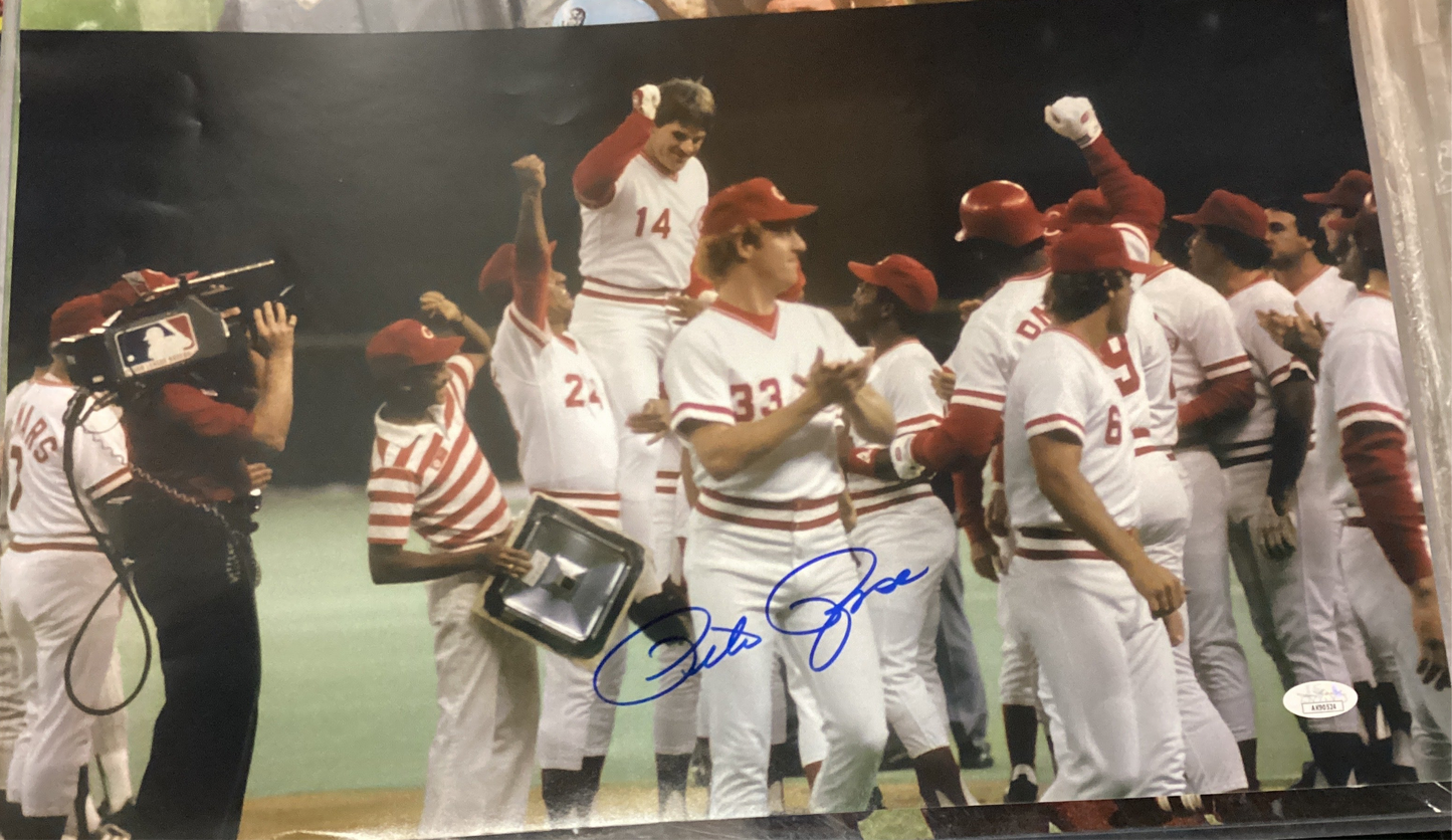 Pete Rose signed 12 x 20 photo with JSA COA
