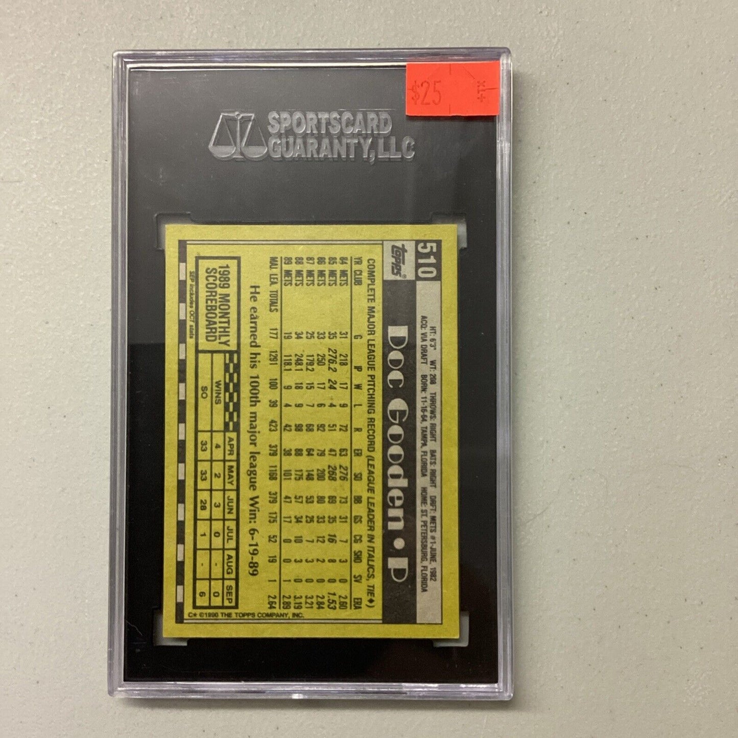 1990 Topps #510 Dwight Gooden SGC Authentic