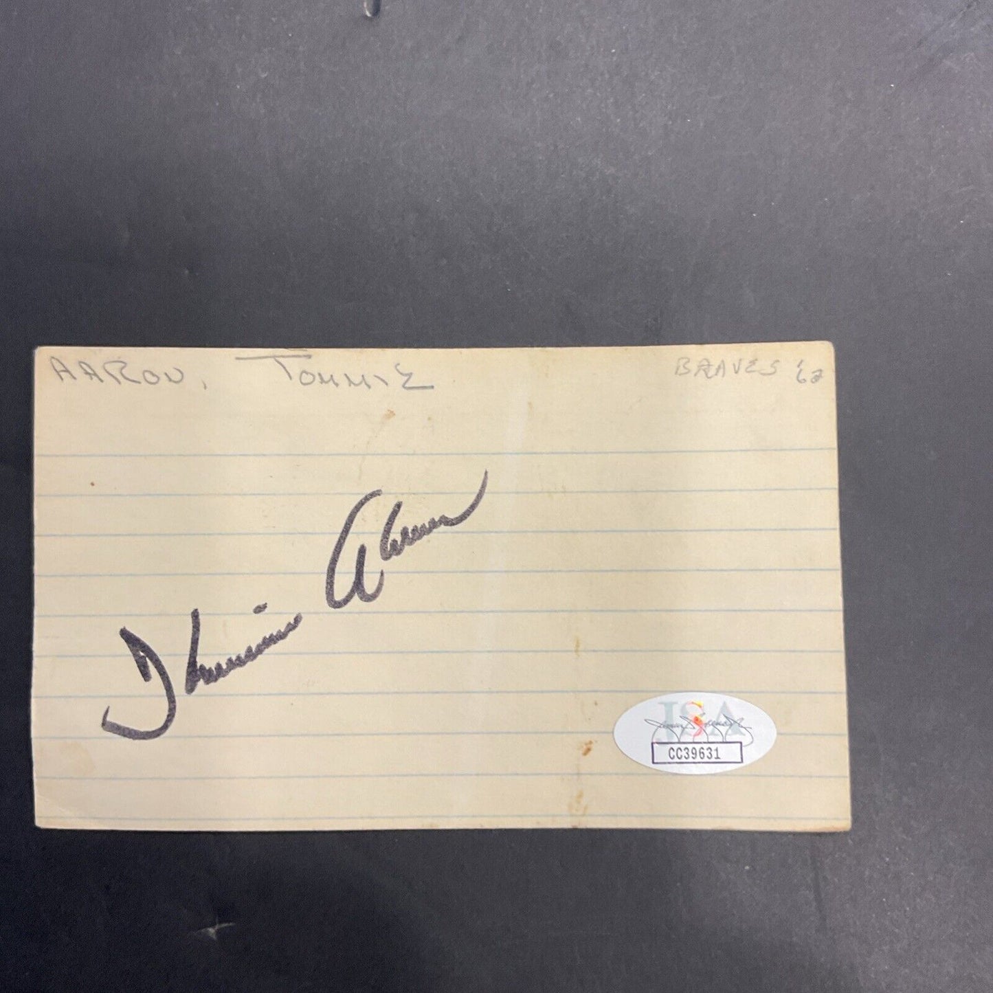 Autograph postcard by Aaron Tommie 1962