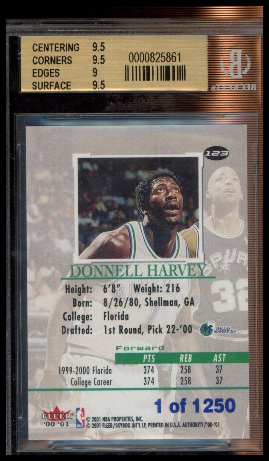 2000-01 Fleer Authority #123 Donnell Harvey BGS 9.5 #/650