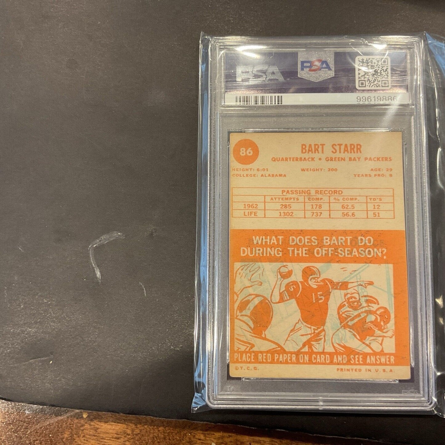 1963 Topps #86 Bart Starr PSA 3 Graded Football Card NFL Green Bay Packers