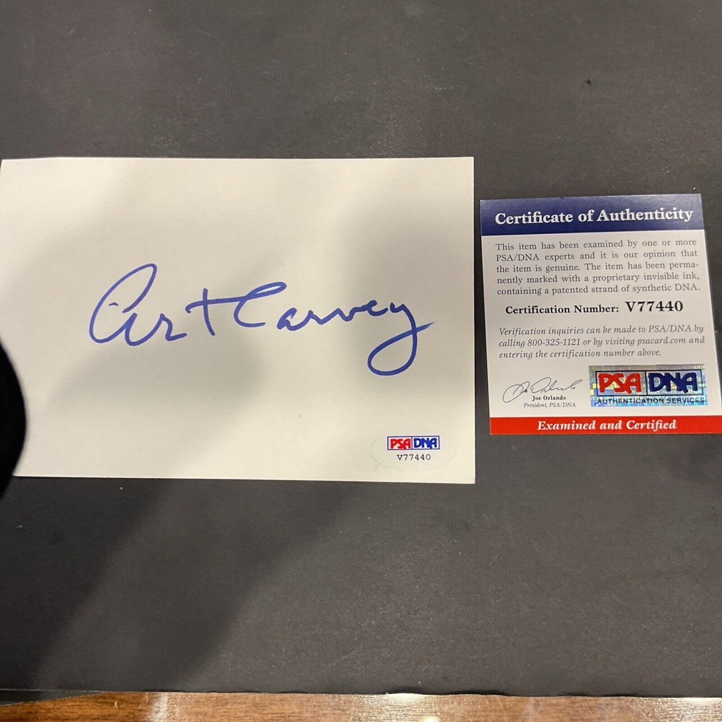 Autographed index Art Carney PSADNA certification Honeymooners!