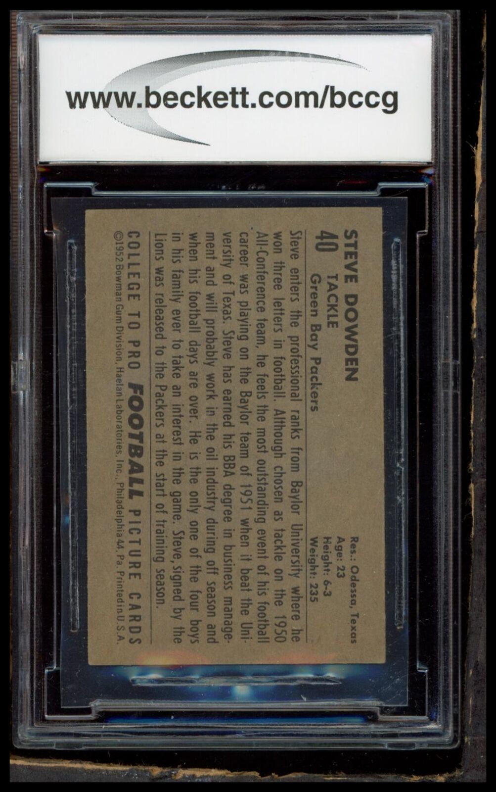 1952 Bowman Small #40 Steve Dowden BCCG 8