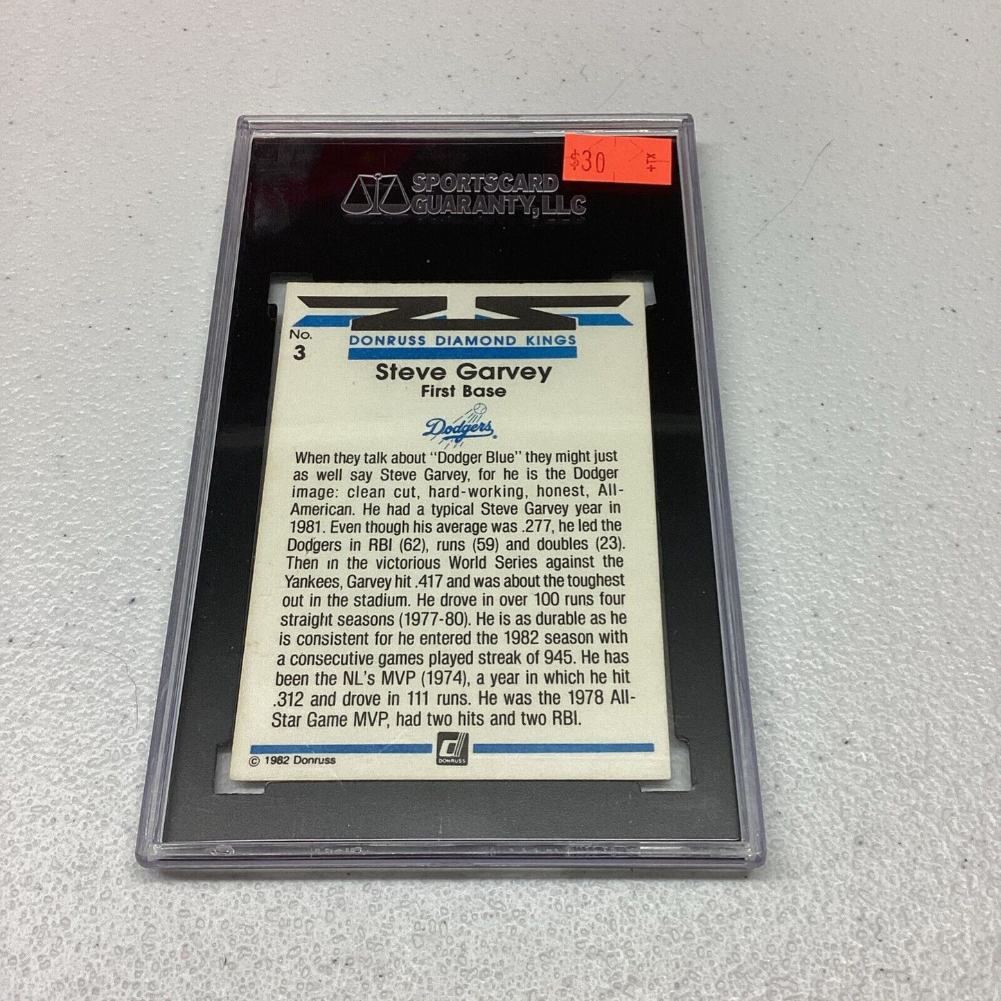 1982 Donruss #3 Steve Garvey SGC Authentic