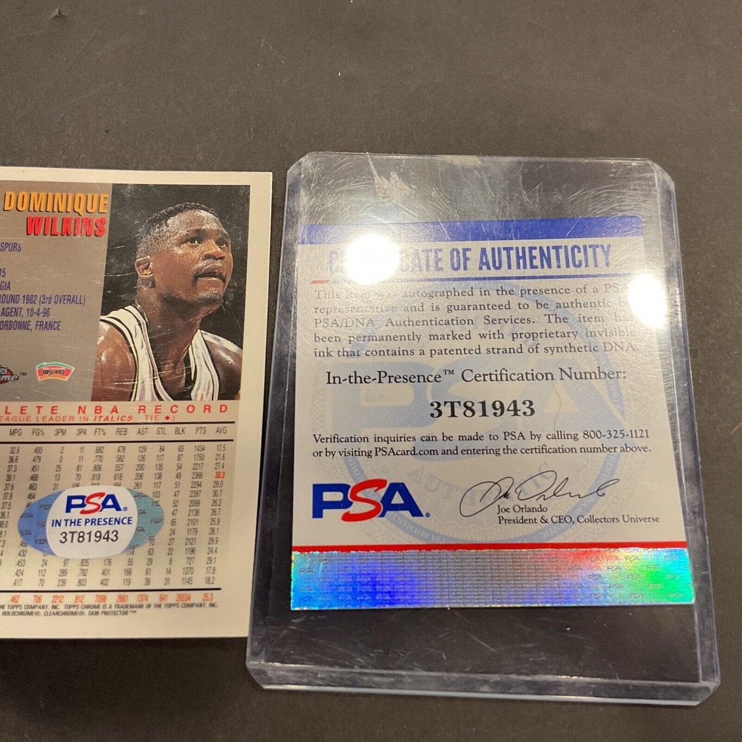 Dominique Wilkins Autographed Card 1988 Topps Chrome #100 PSA