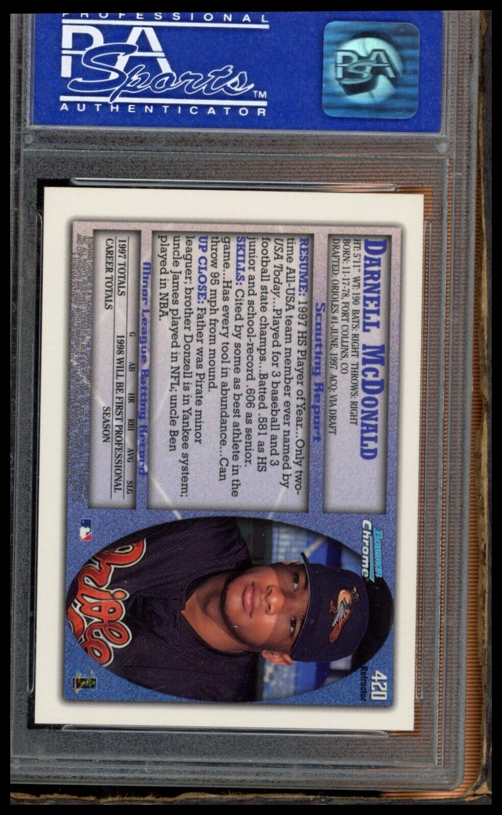 1998 Bowman Chrome International #420 Darnell Mcdonald PSA 9