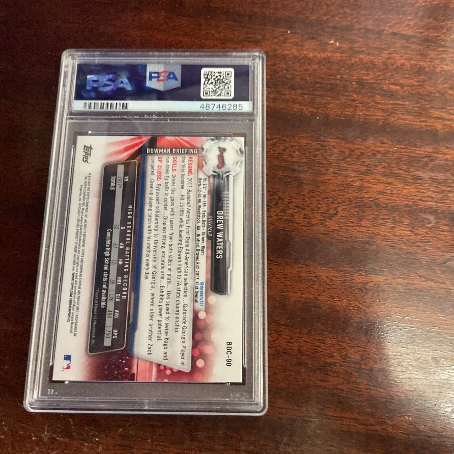 2017 Bowman Draft #VDC90 Drew Waters Psa 10 Chrome