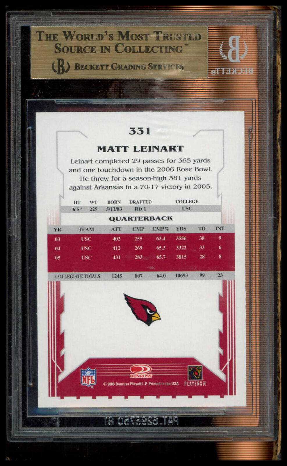 2006 Score #331 Matt Leinart BGS 9.5