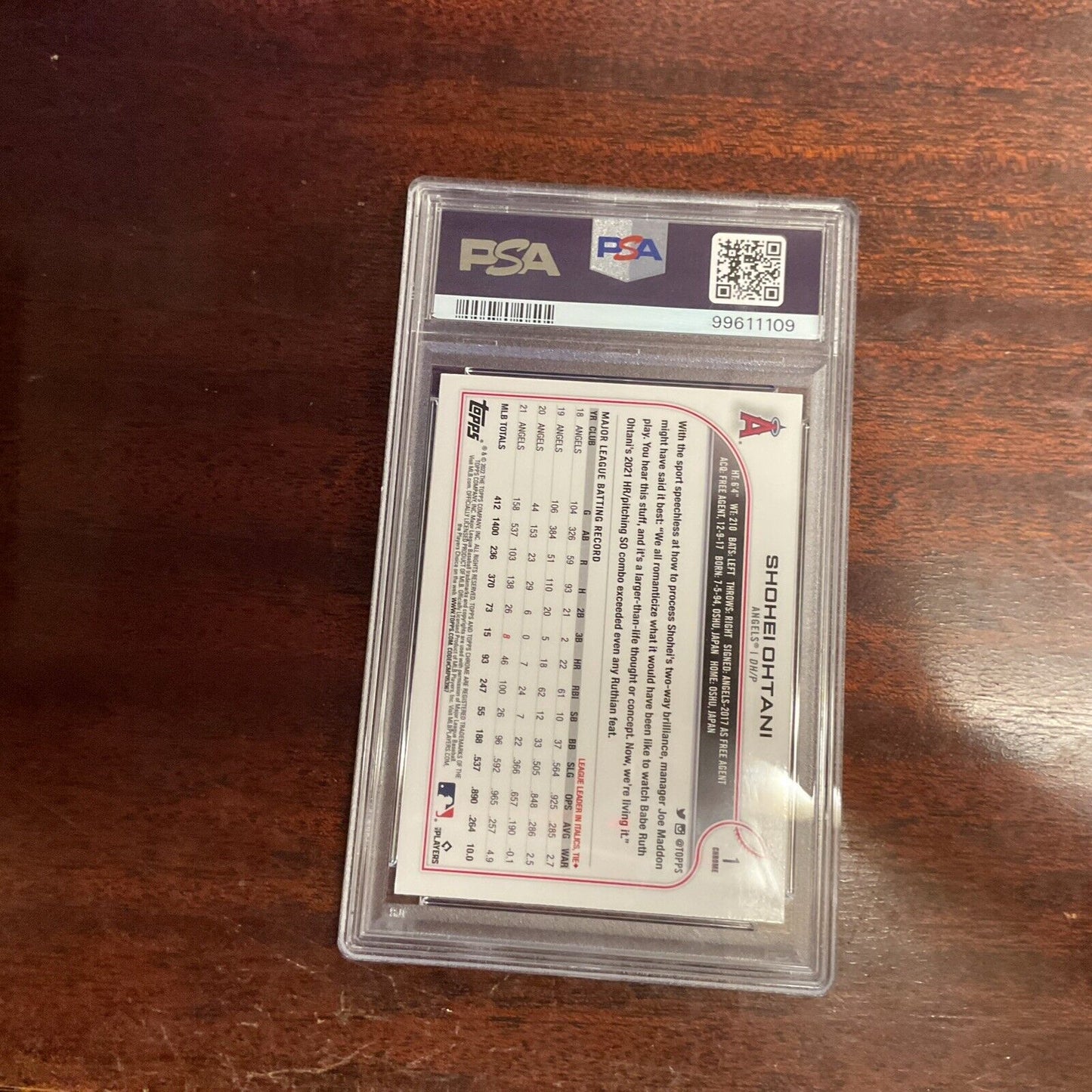 2022 Topps Chrome # 1 Shohei Ohtani Prism Refractor PSA 10