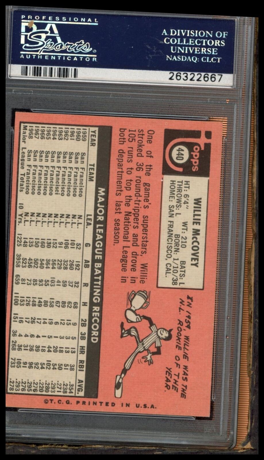 1969 Topps #440 Willie Mccovey Last Name In Yellow last name in yellow PSA 4