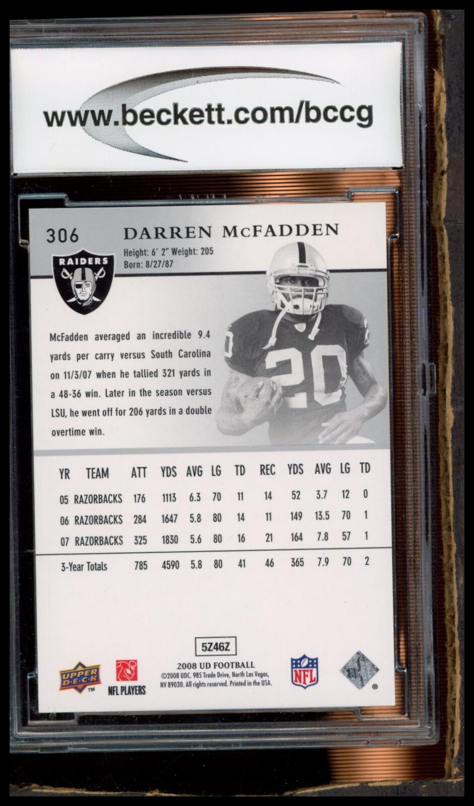 2008 Upper Deck #306 Darren McFadden BCCG 10