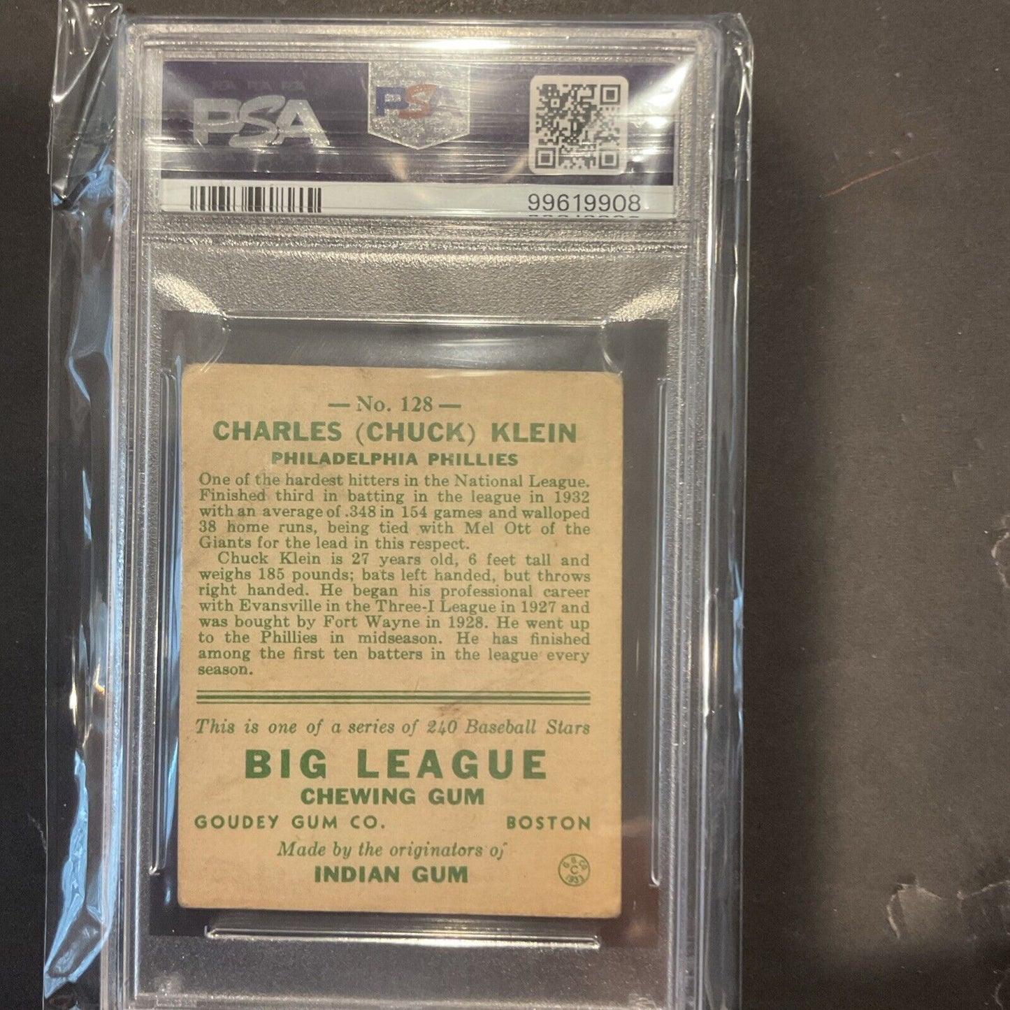 1933GOUDEY #128 Chuck Klein PSA2