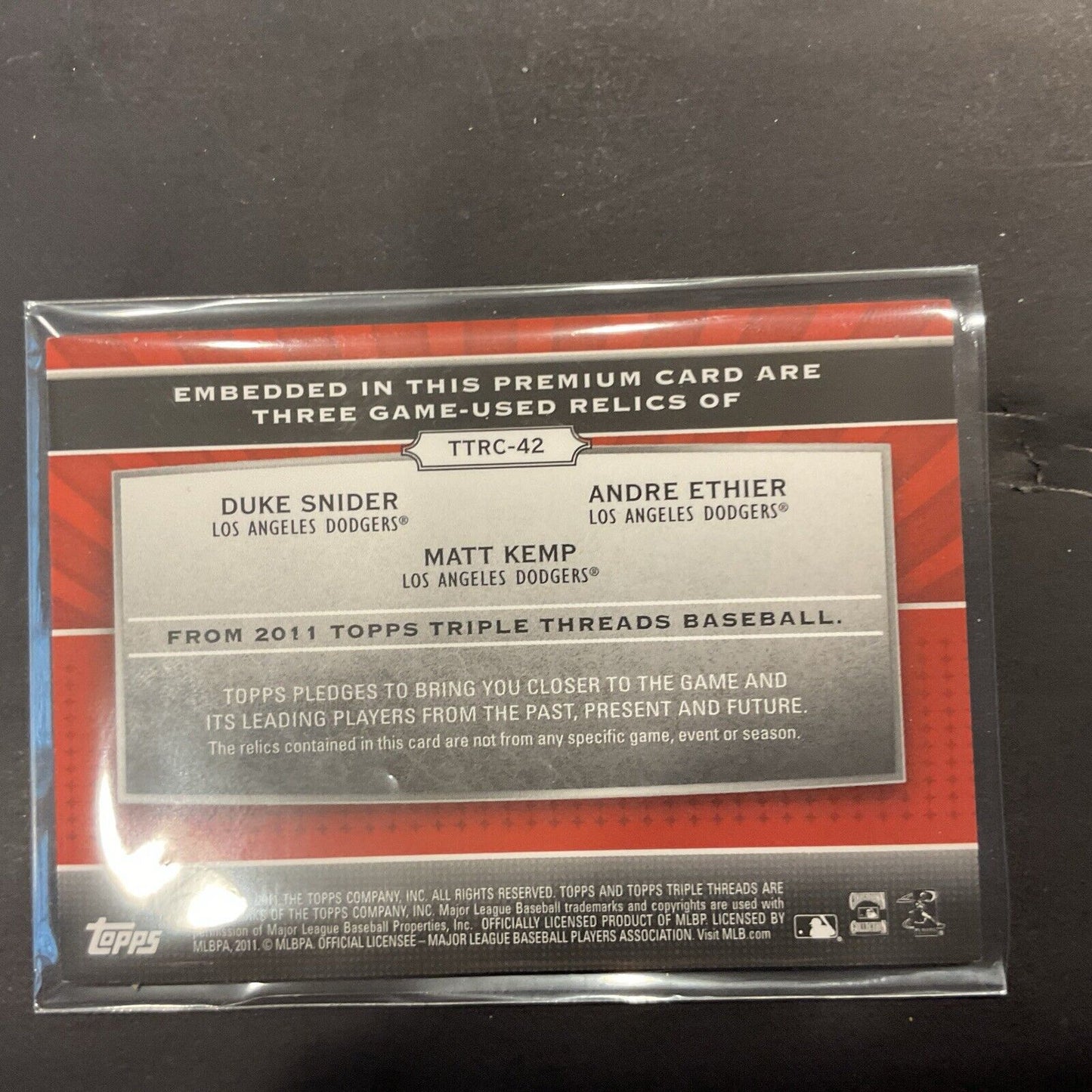 2011 Topps triple thread card Schneider Kemp Ethier 13/36 Dodgers TTRC-42