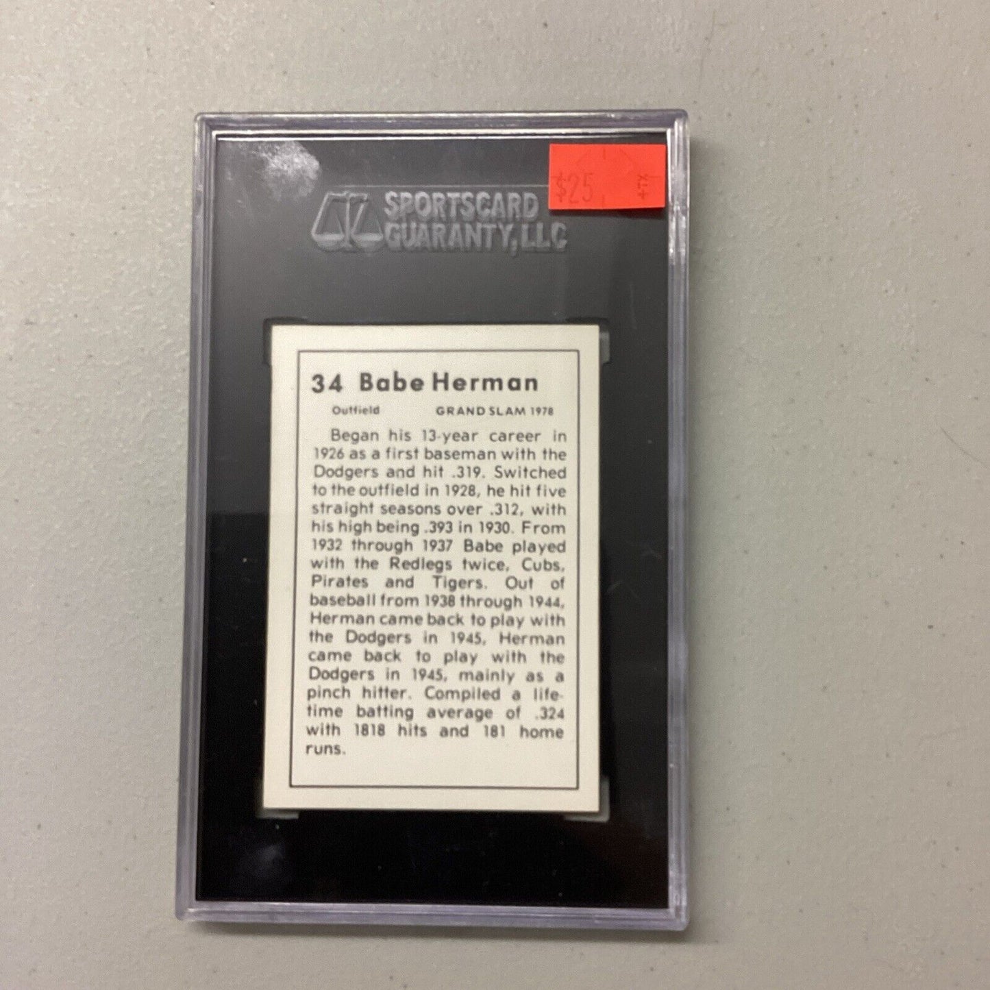 1978 Grand Slam #34 Babe Herman SCG Authentic