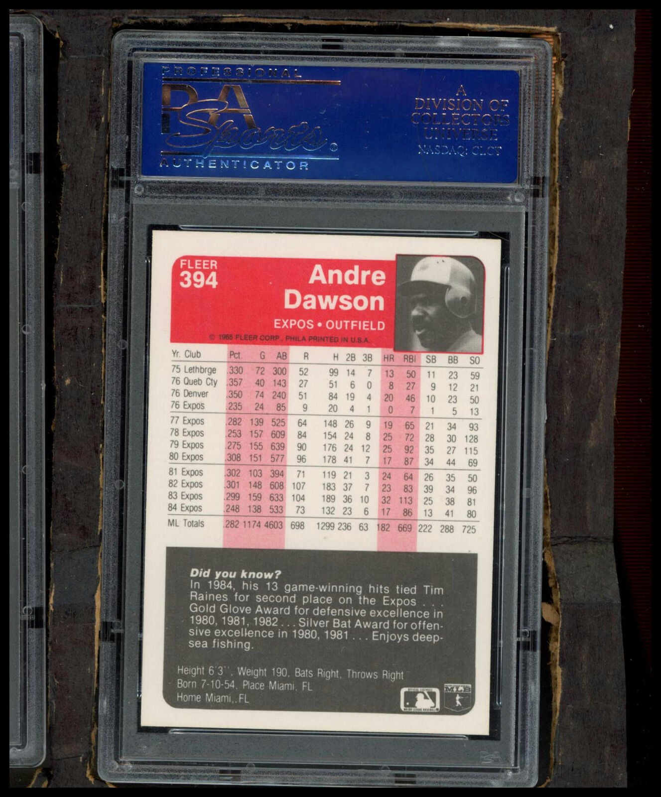1985 Fleer #394 Andre Dawson PSA 9