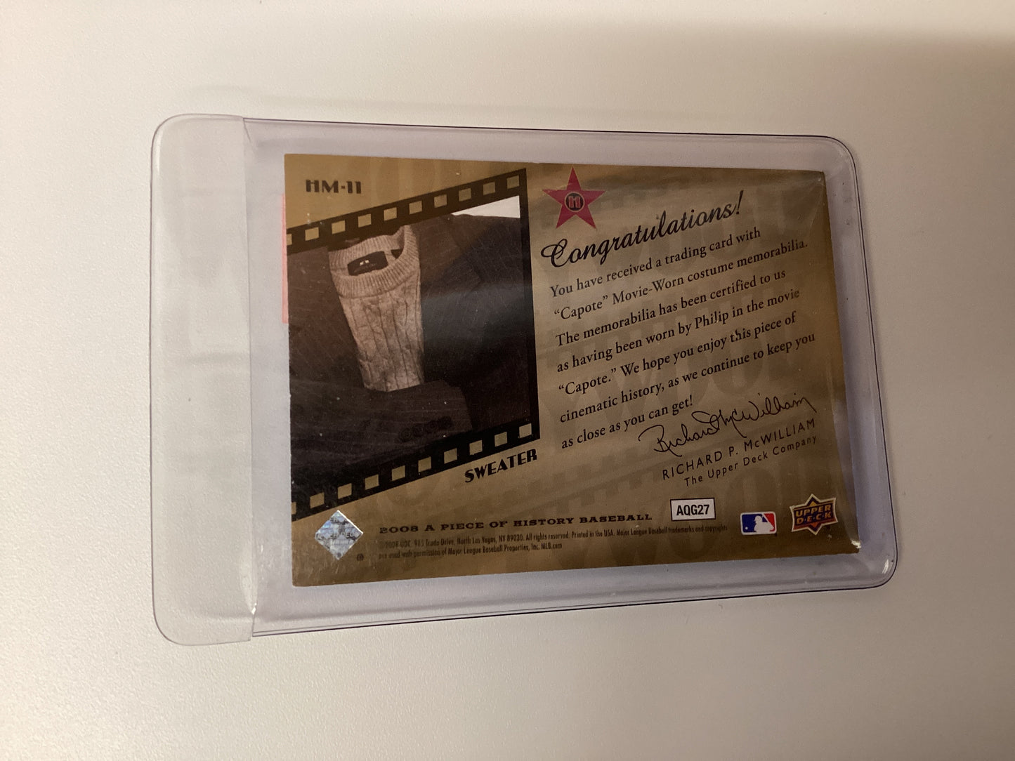 Upper deck, a piece of Hollywood 2005 sweater from Capote card