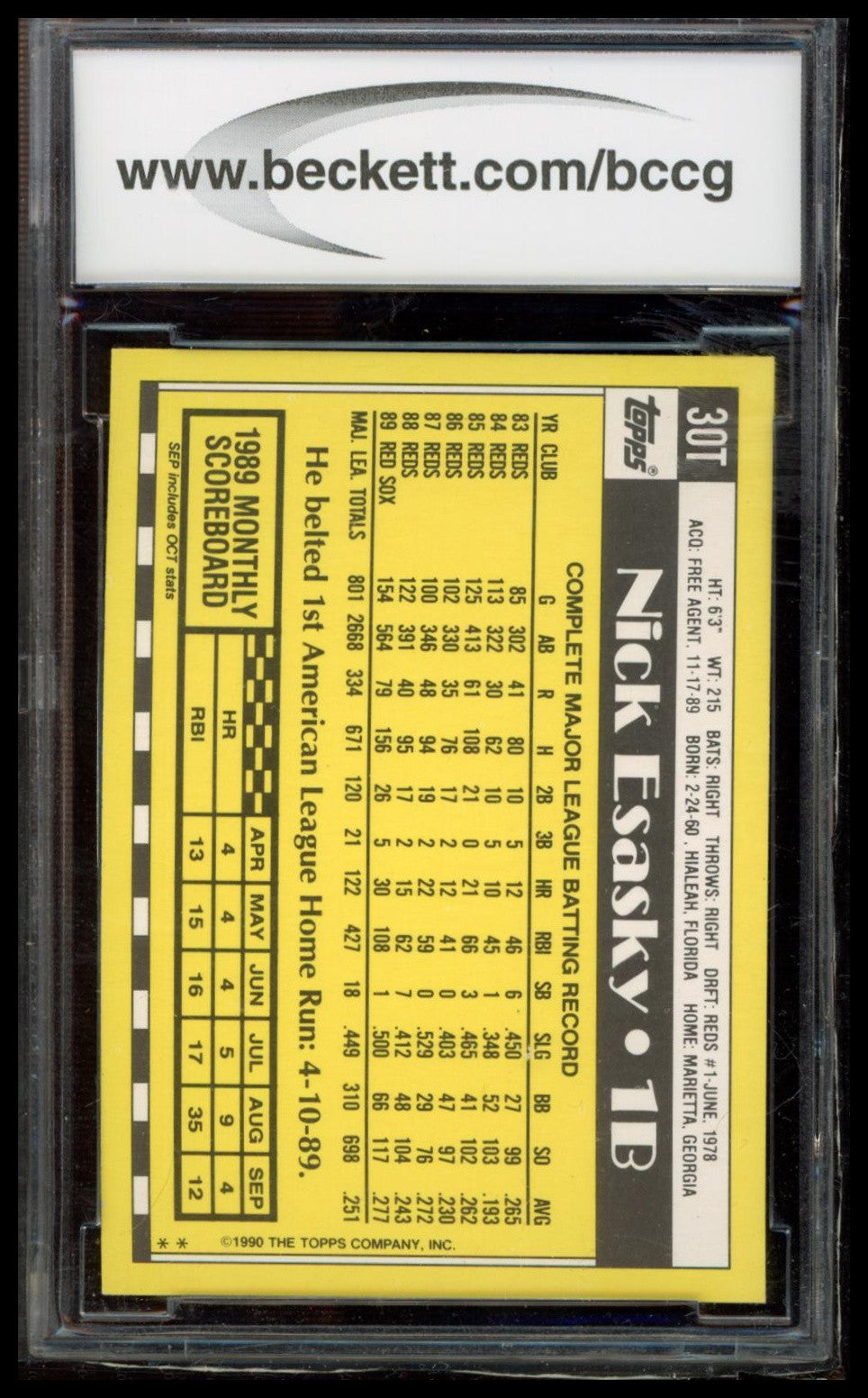 1990 Topps Traded #30T Nick Esasky Gray Card Stock (Pack Version) BCCG 10