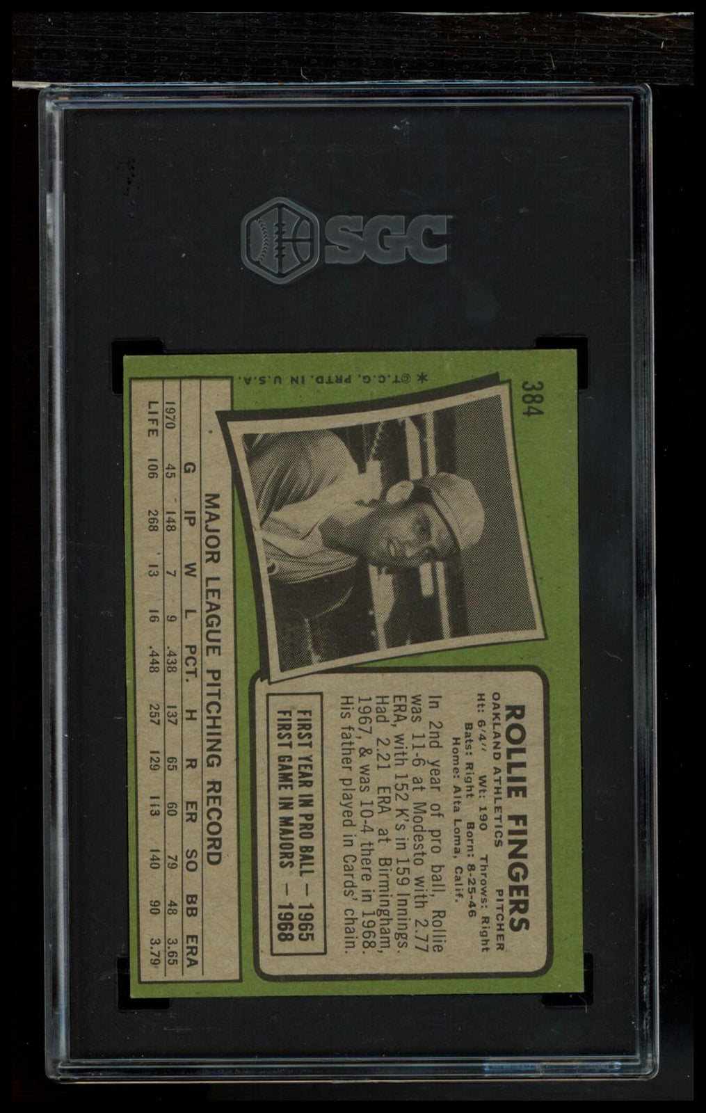 1971 Topps #384 Rollie Fingers SGC 3