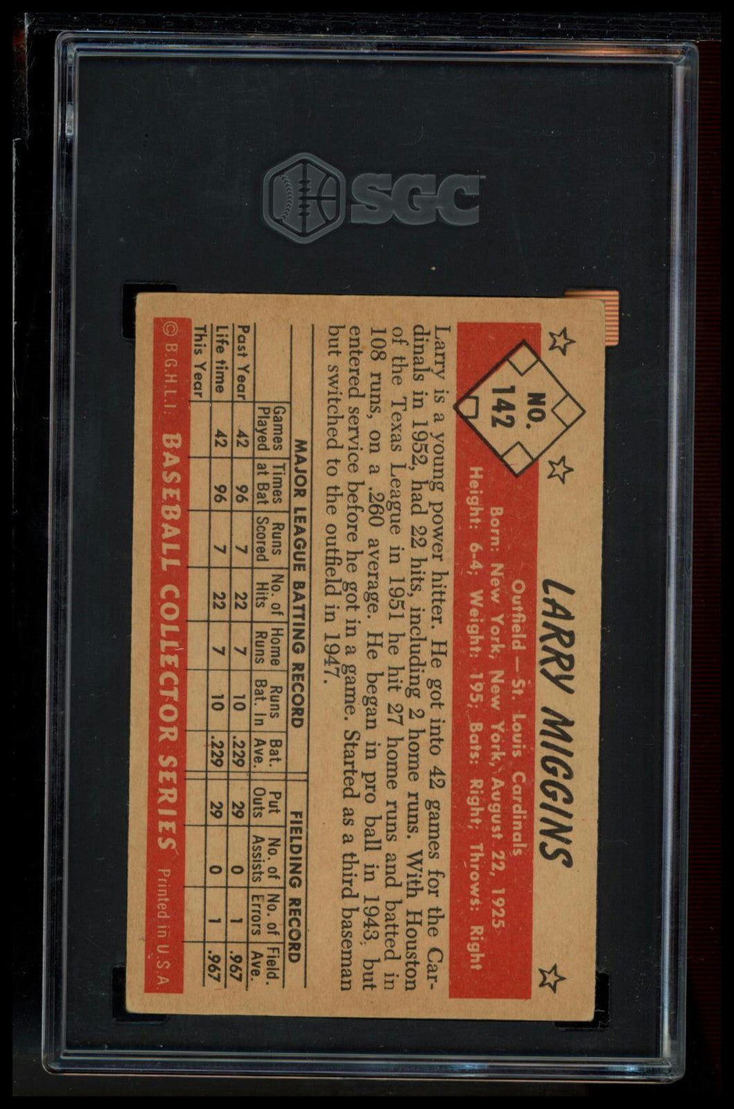 1953 Bowman Color #142 Larry Miggins SGC 4