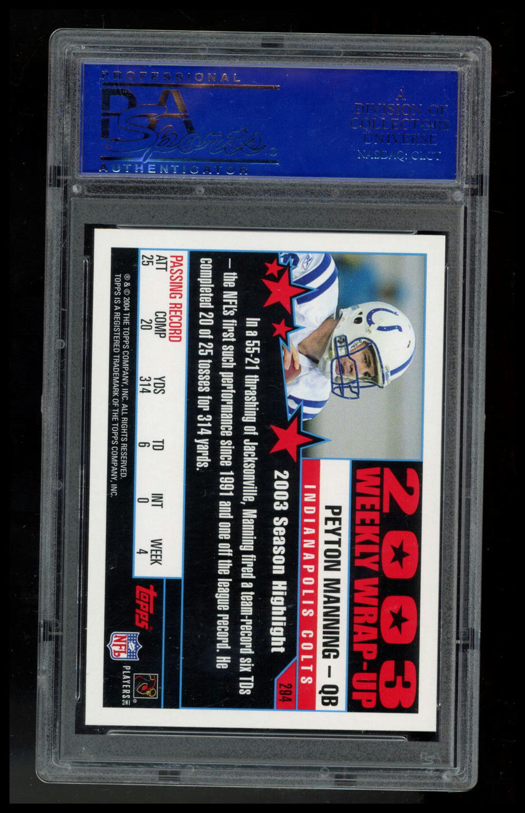 2004 Topps #294 Peyton Manning Collection PSA 9