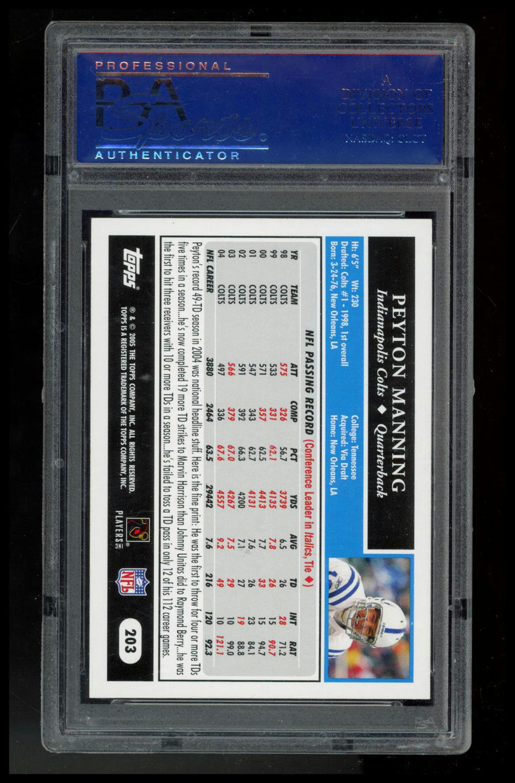 2005 Topps #203 Peyton Manning PSA 8