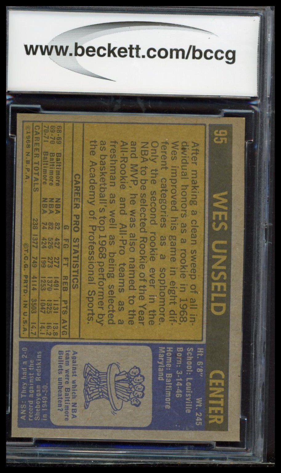 1971-72 Topps #95 Wes Unseld SGC 9