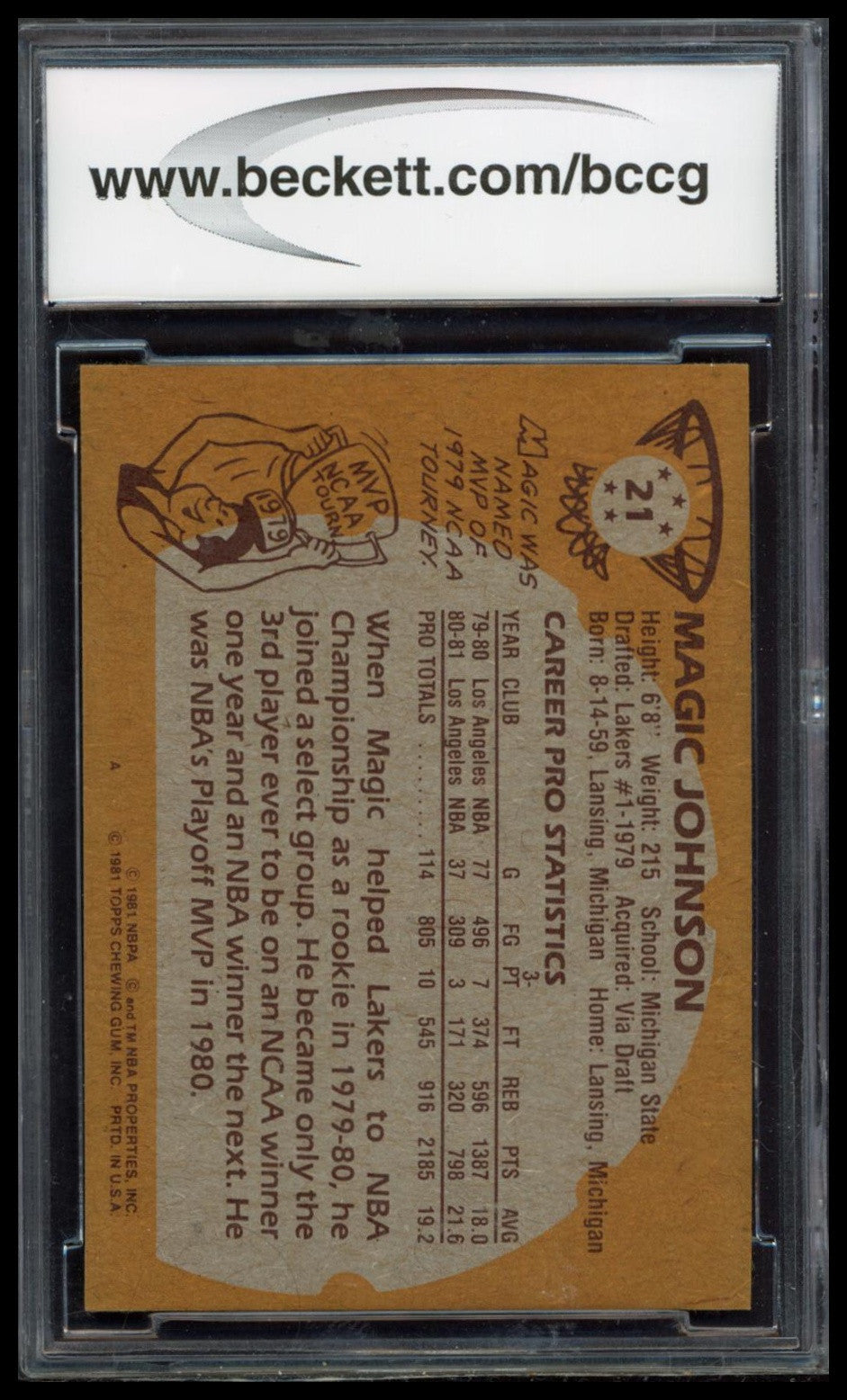 1981-82 Topps #21 Magic Johnson SGC 8