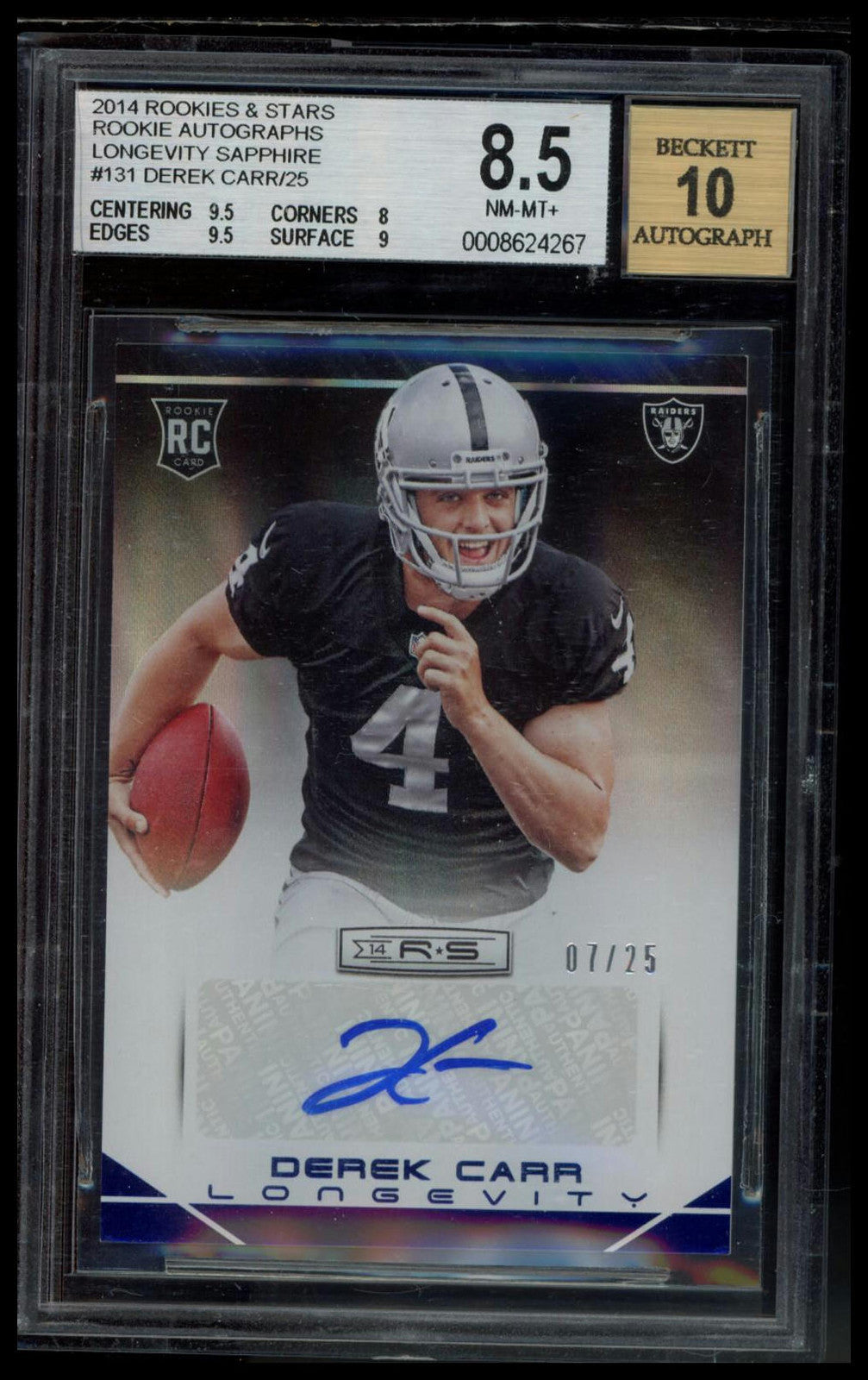 2014 Panini Rookies & Stars Longevity #131 Derek Carr Sapphire BGS 8.5 #/25