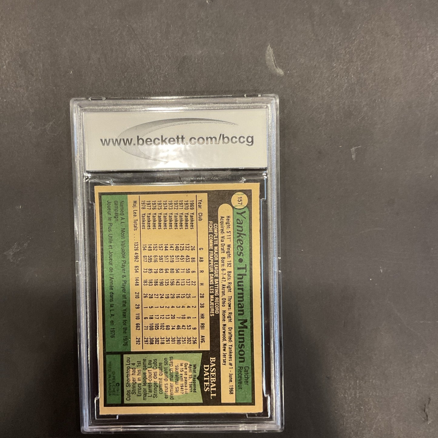 1979 OPG #157 Thurman Munson Beckett grade 9