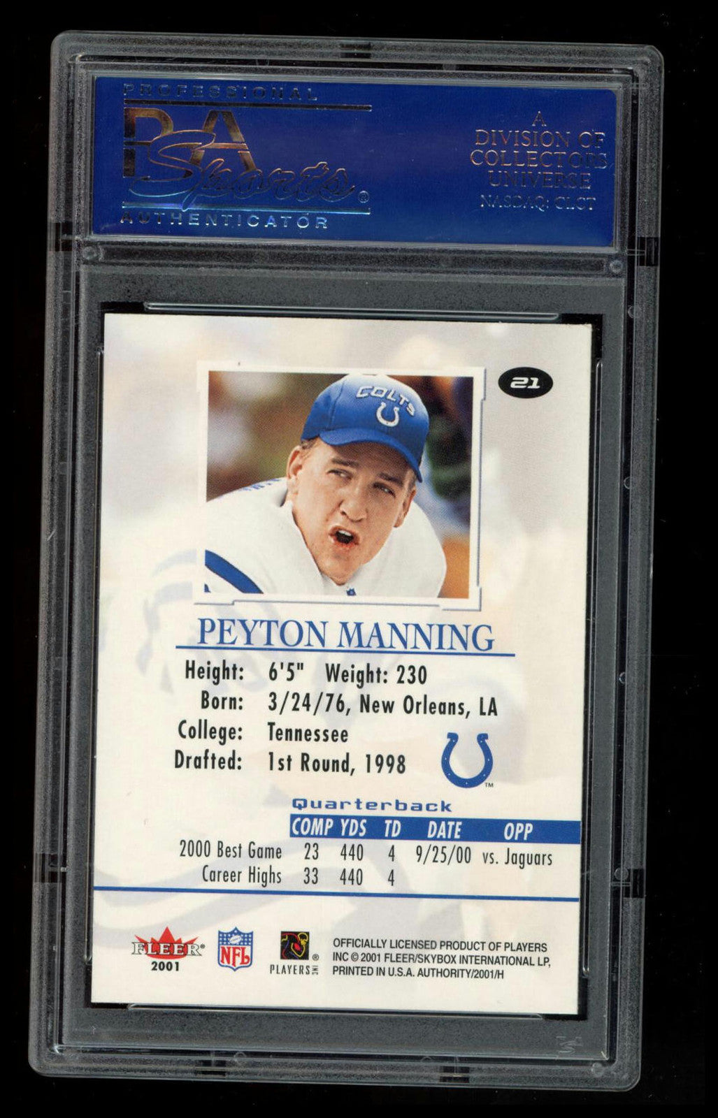 2001 Fleer Authority #21 Peyton Manning PSA 9