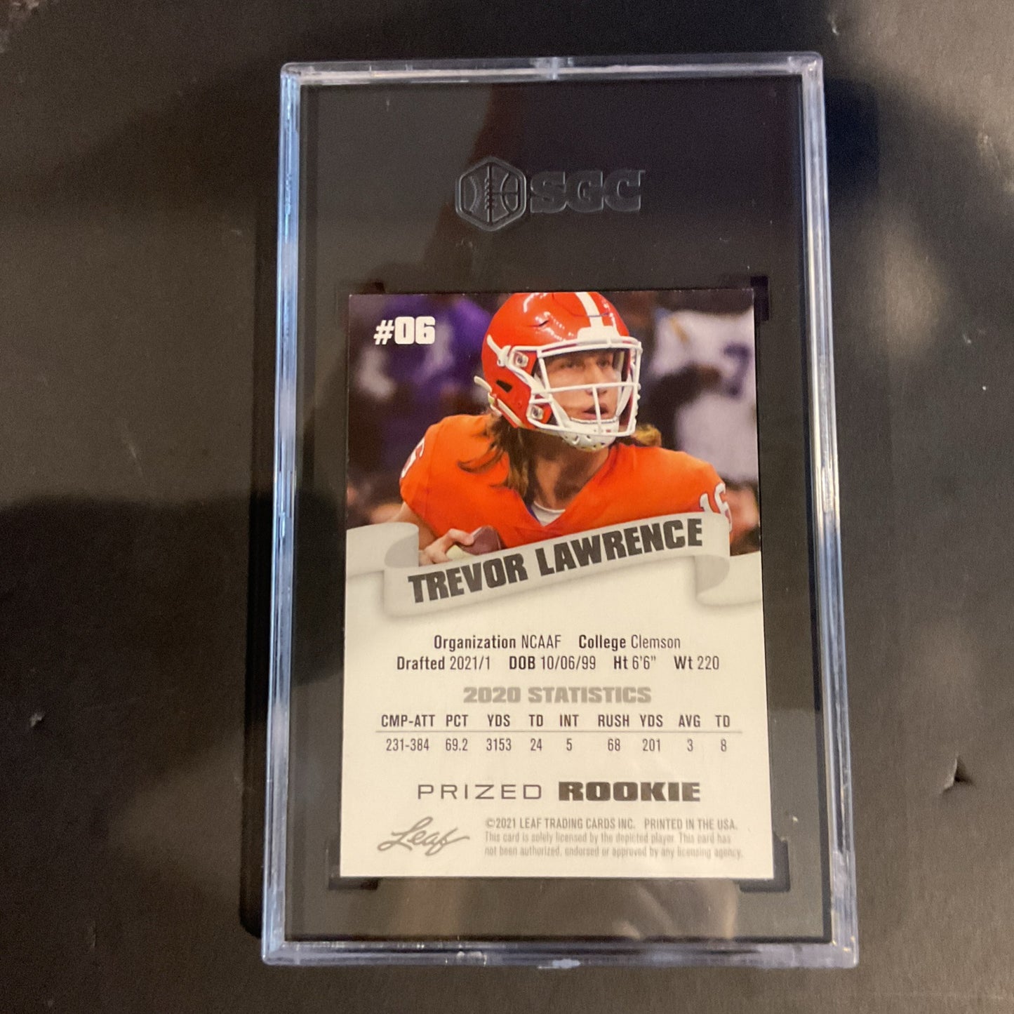 2021 Leaf # 06 Trevor Lawrence Prize Rookie SGC 10