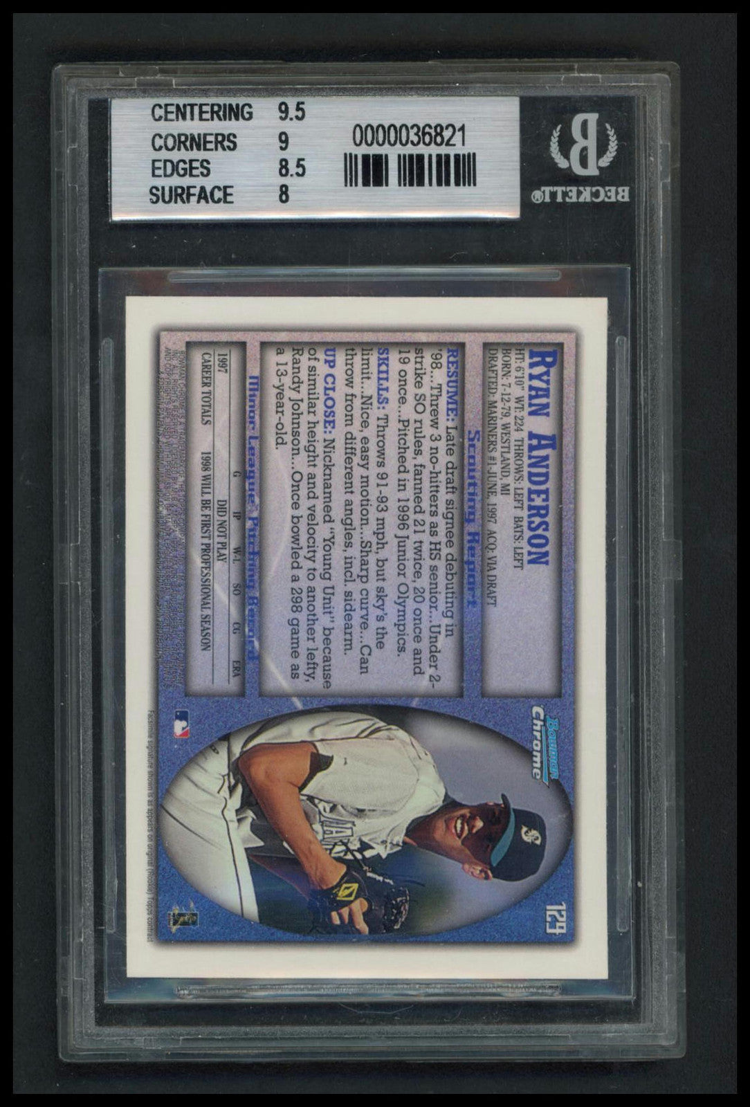 1998 Bowman #129 Ryan Anderson BGS 8.5