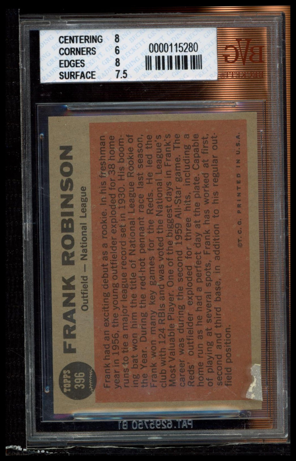 1962 Topps #396 Frank Robinson BVG 6.5