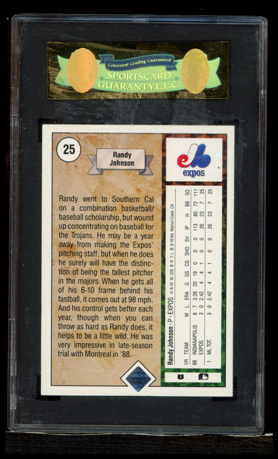 1989 Upper Deck #25 Randy Johnson SGC 8