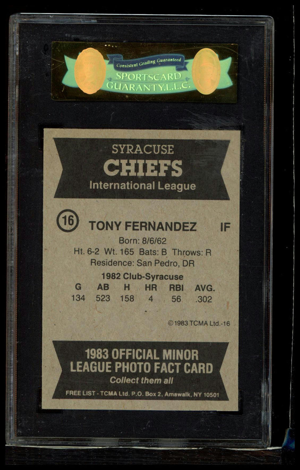 1983 TCMA Syracuse Chiefs #16 Tony Fernandez SGC 7