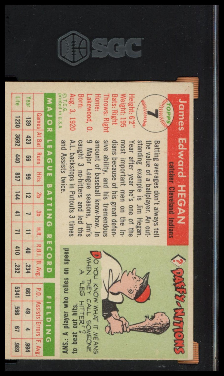 1955 Topps #7 Jim Hegan SGC 4