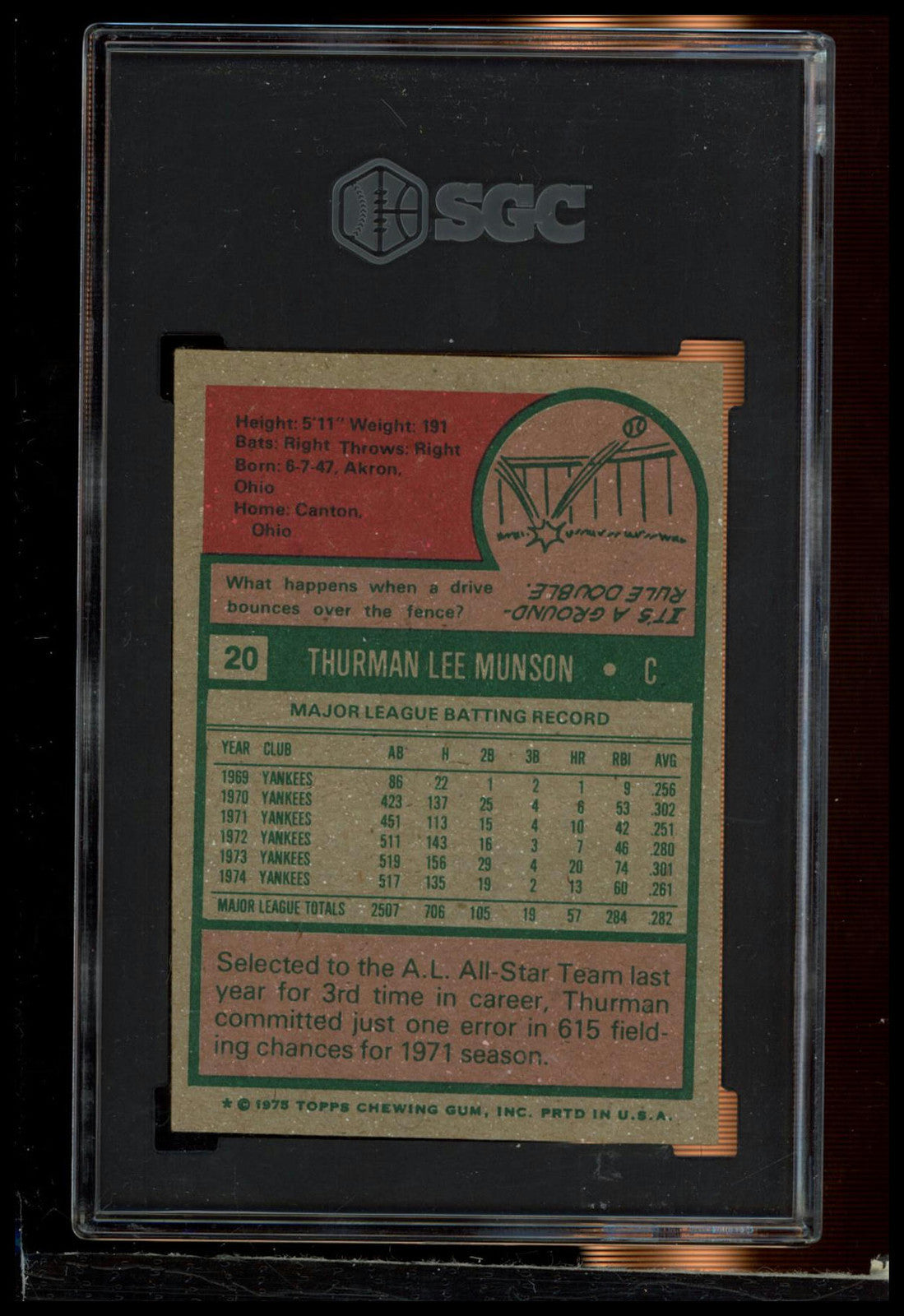1975 Topps #20 Thurman Munson SGC 4.5