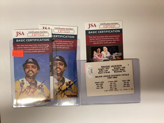 Reggie Jackson, Major league statistic totals card signed with JSA COA
