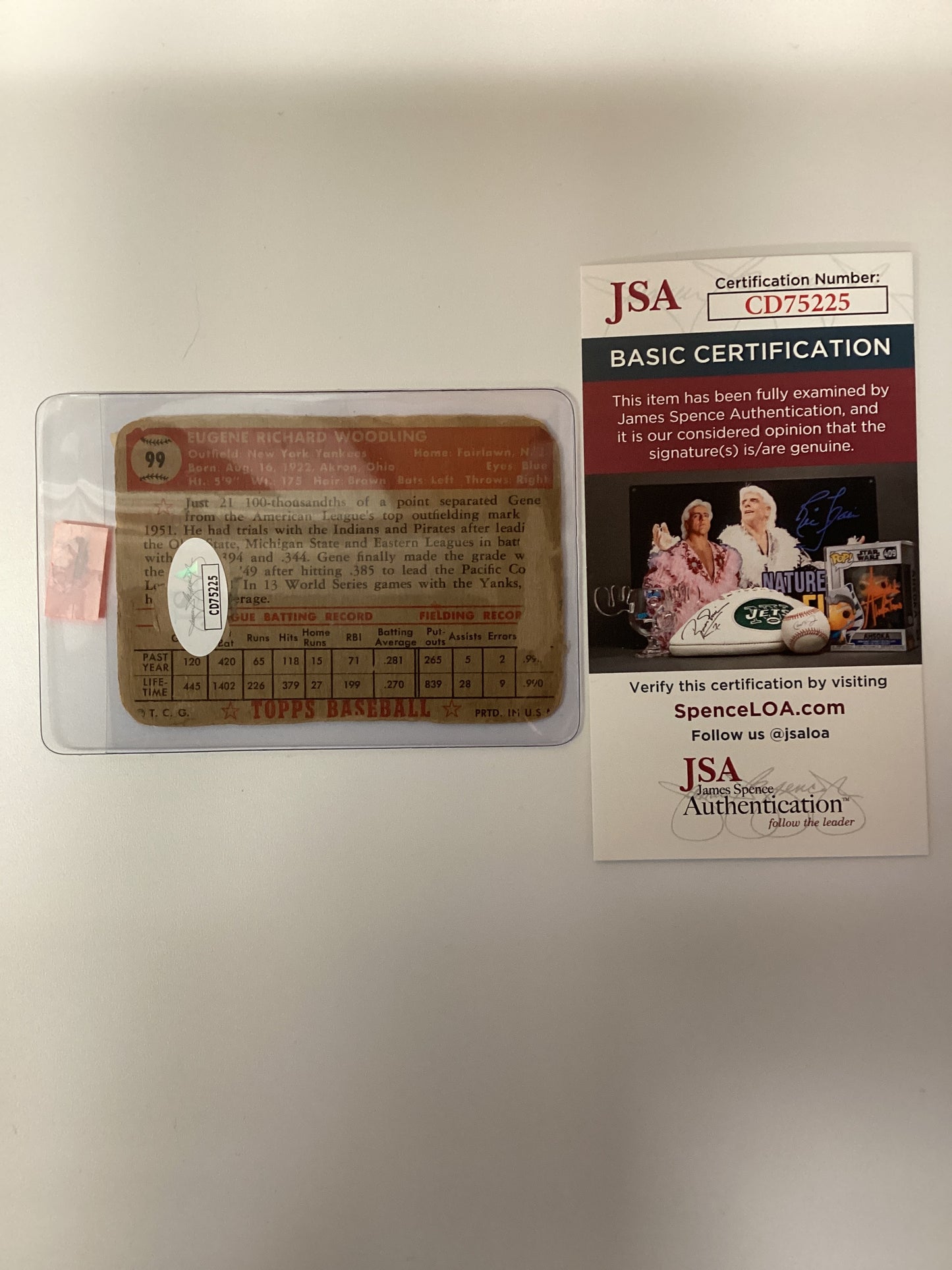 Gene Woodling Yankees signed card JSA COA