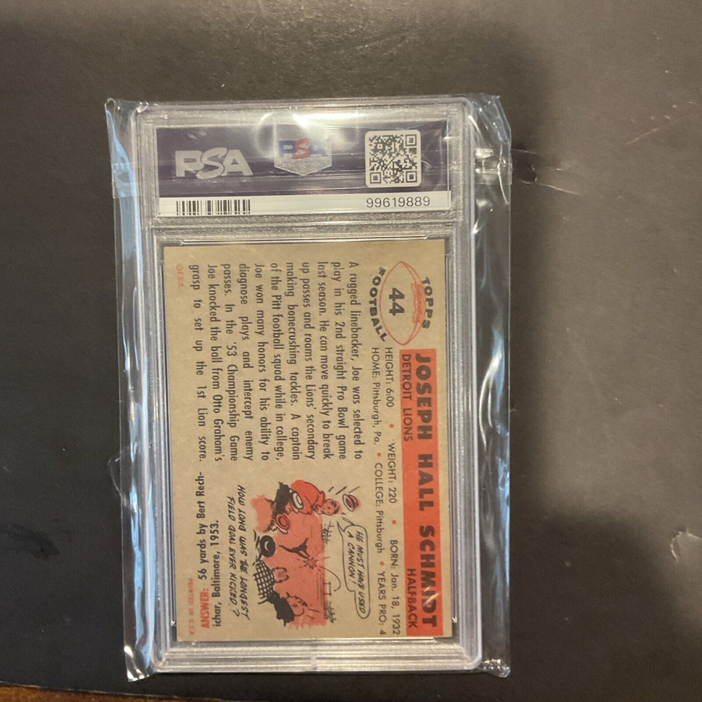 1956 Topps #44 Joe Schmidt PSA2