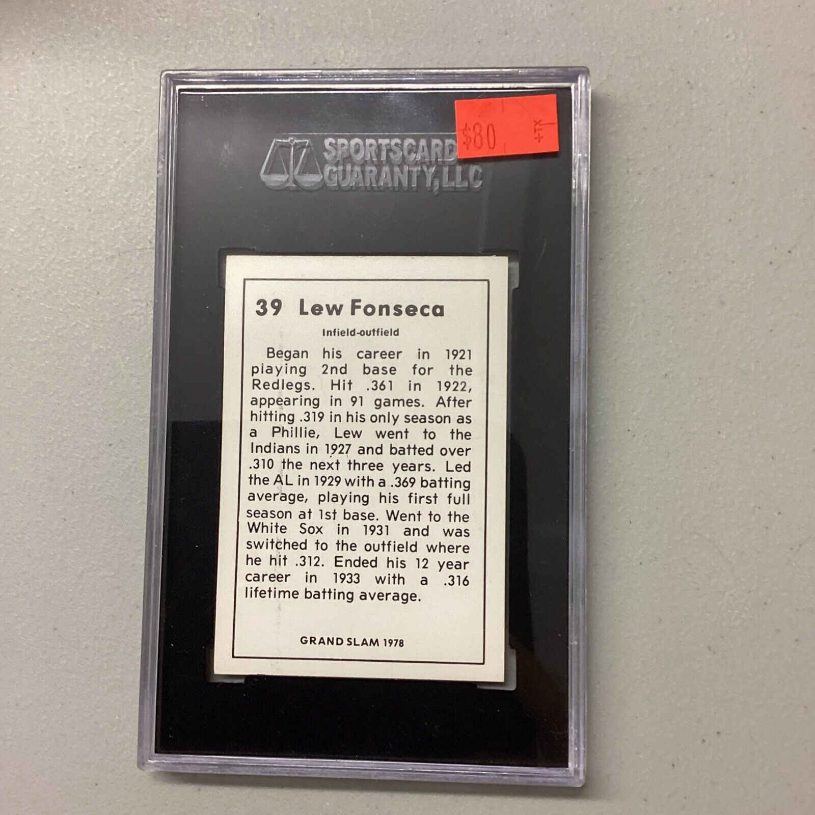 1978 Grand Slam #39 Lew Fonseca SCG Authentic