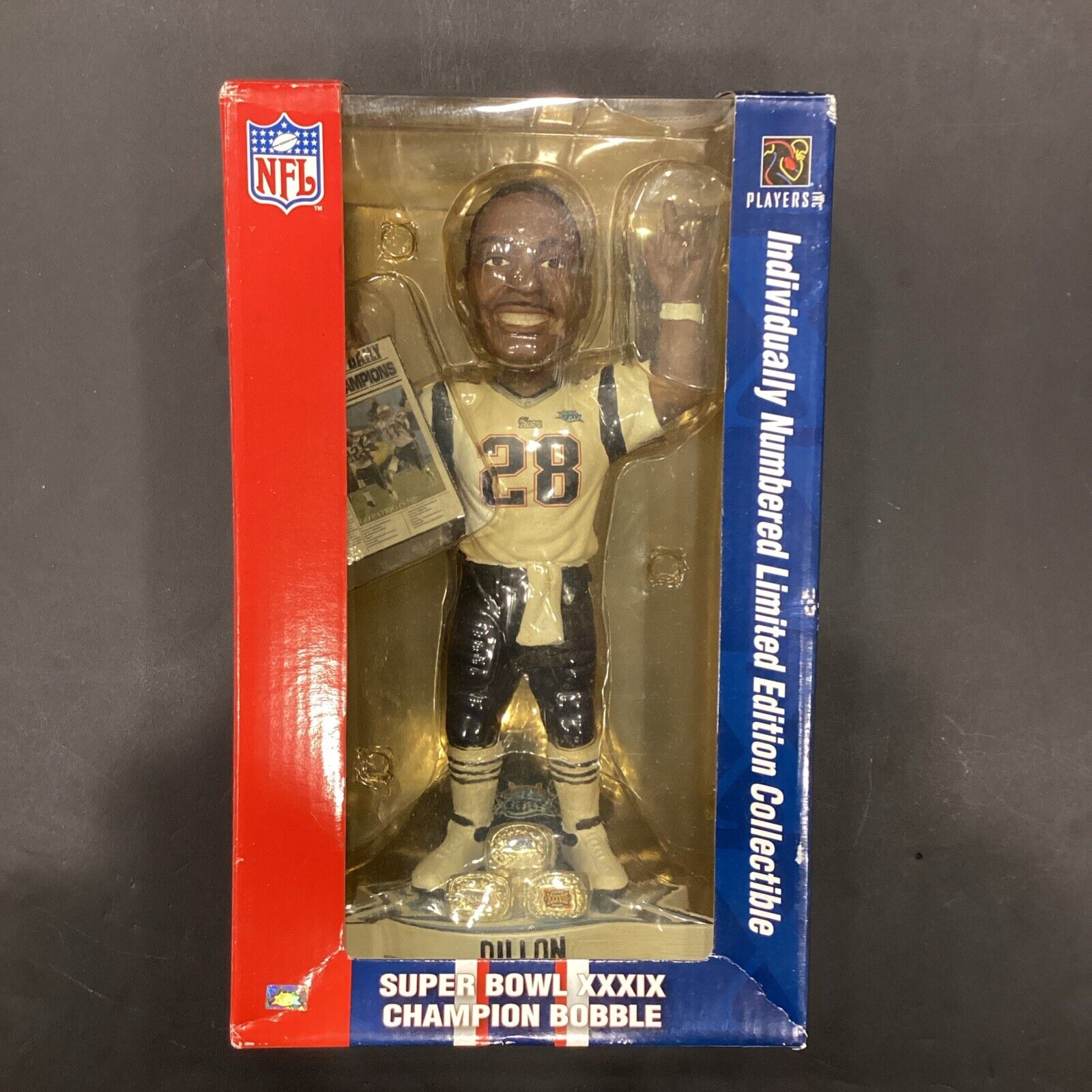 Corey Dillon 2005 Super Bowl XXXIX New England Patriots 3x Champions Bobblehead