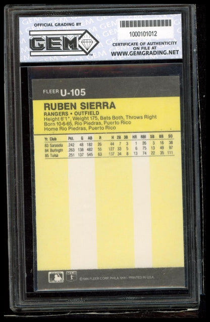 1986 Fleer Update #U-105 Ruben Sierra Other 10