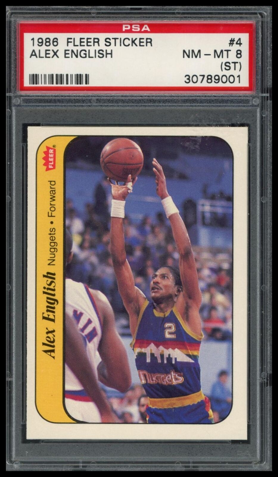 1986 Fleer Sticker #4 Alex English PSA 8