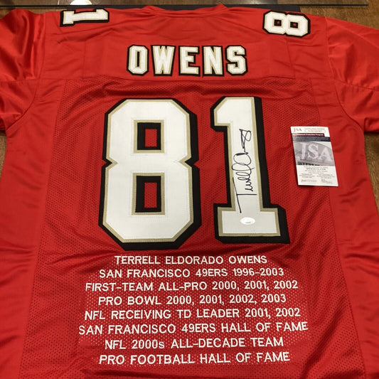 Terrell Owens Signed Autographed San Francisco 49ers Stat Jersey JSA COA