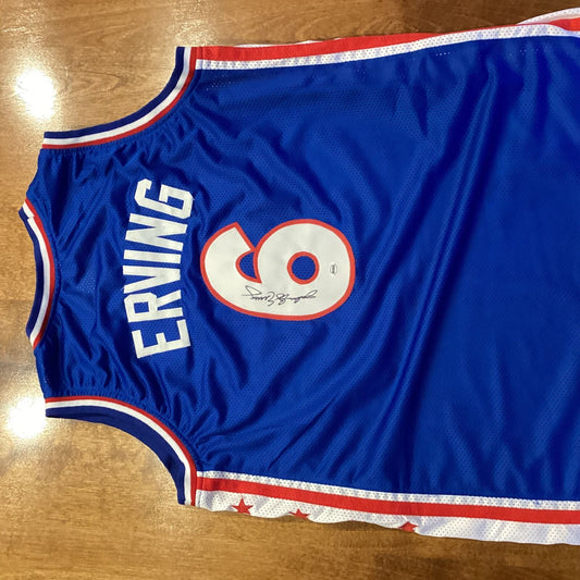 Julius Erving Signed Philadelphia 76ers Blue Jersey Autographed NBA