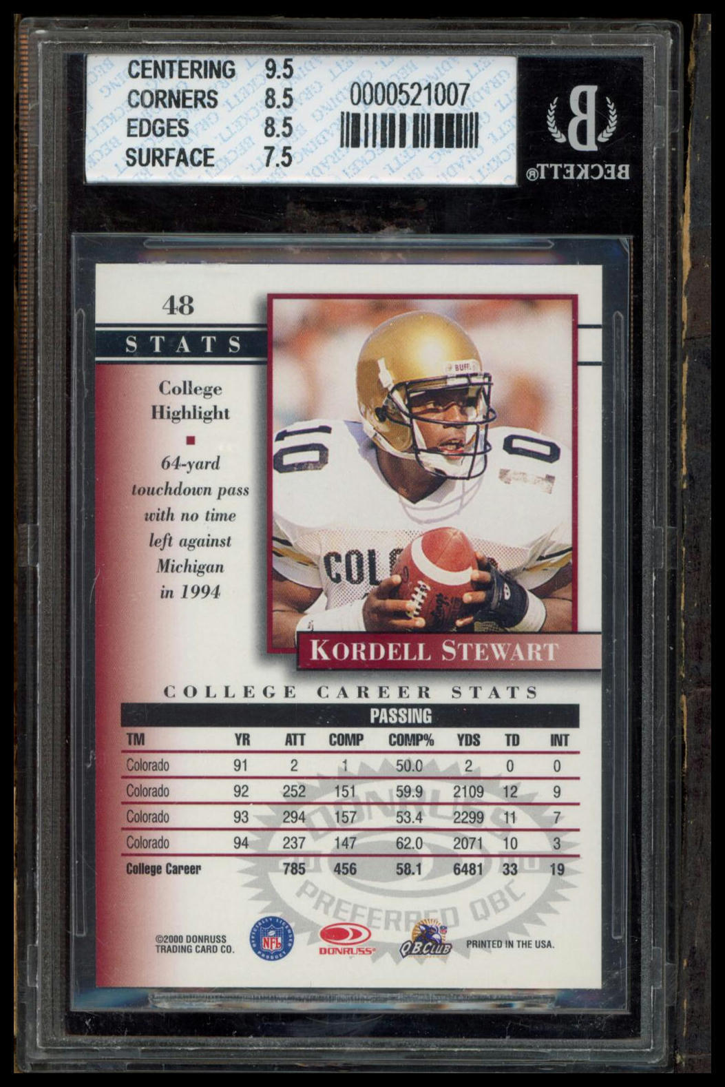 2000 Donruss Preferred #48 Kordell Stewart BGS 8