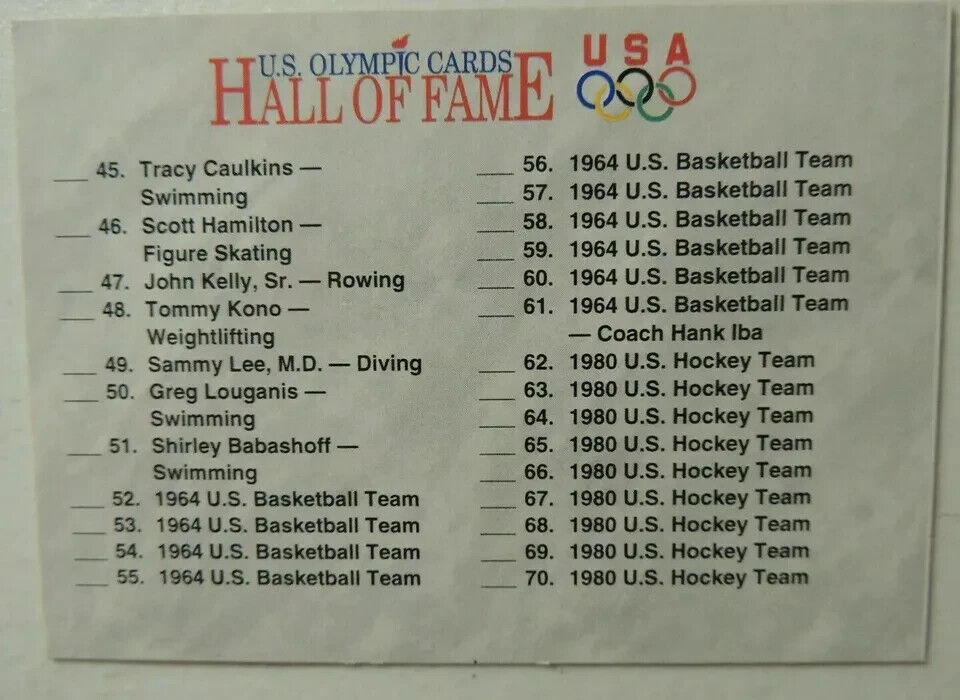 US OLYMPICS HALL OF FAME COMPLETE BASE SET OF 90 TRADING CARDS